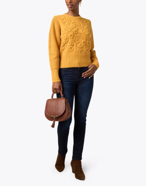 Golden Yellow Embroidered Wool Sweater 