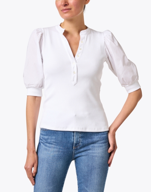 Front image - Veronica Beard - Coralee White Puff Sleeve Top