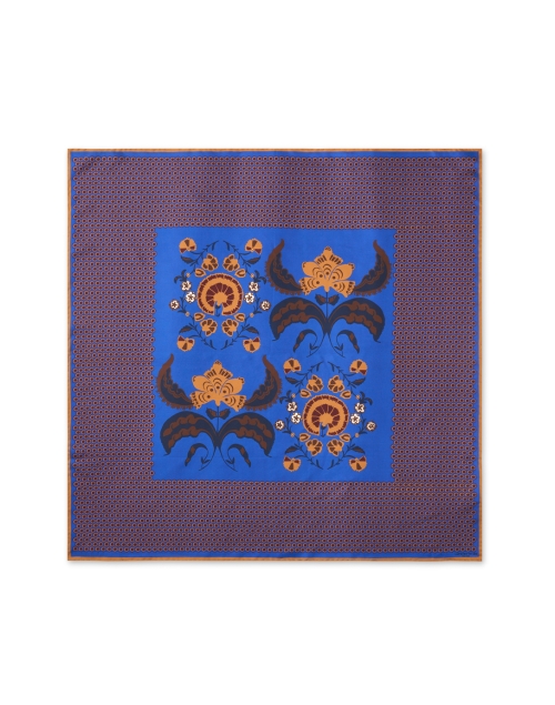 Front image - Lafayette 148 New York - Bohemia Blue and Orange Bloom Print Silk Scarf