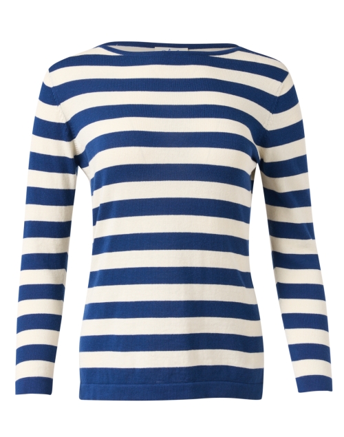 Product image - Blue - Blue and White Striped Pima Cotton Boatneck Sweater