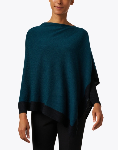 Front image - Kinross - Green and Black Trim Cashmere Poncho