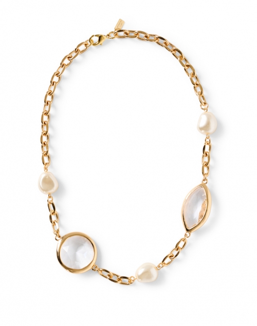 Kenneth Jay Lane - Gold Chain with Pearl and Crystal Necklace 