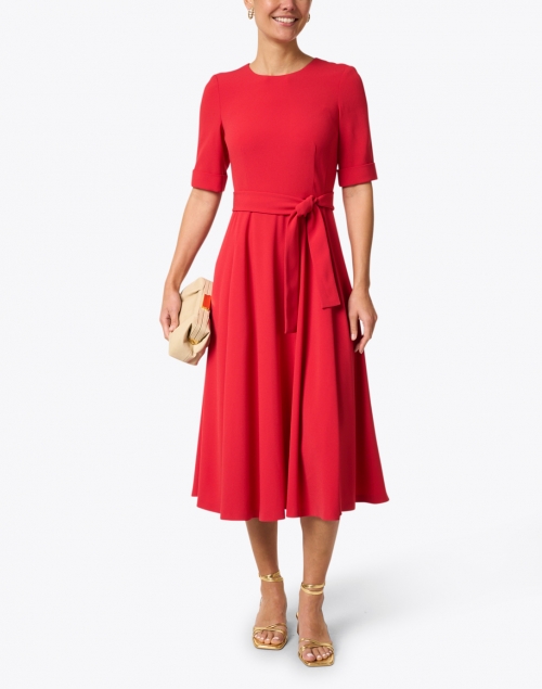 Red Crepe Short Sleeve Dress