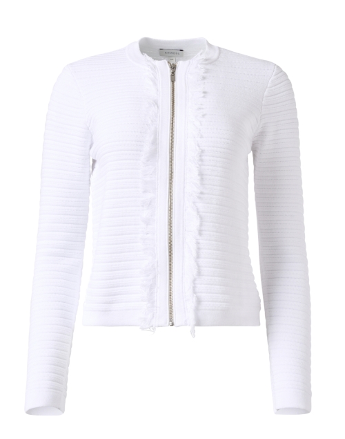 Product image - Kinross - White Cotton Fringe Zip Cardigan