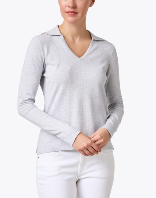 Front image - Kinross - Grey Cotton Cashmere Polo Sweater