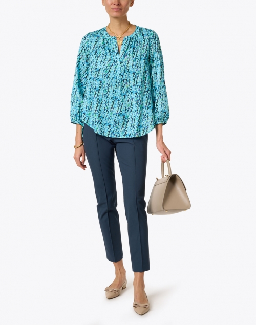 Stephanie Turquoise Abstract Printed Cotton Shirt