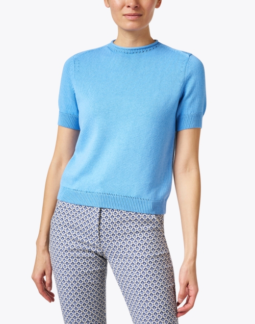 Front image - Lafayette 148 New York - Blue Cotton Silk Sweater