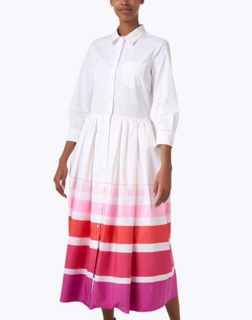 Front image - Sara Roka - Niddi White and Pink Striped Shirt Dress