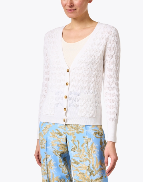 Front image - Burgess - Lily White Crochet Cotton Cashmere Cardigan