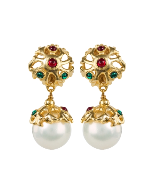 Product image - Kenneth Jay Lane - Gold, Crystal, and Pearl Drop Clip Earrings
