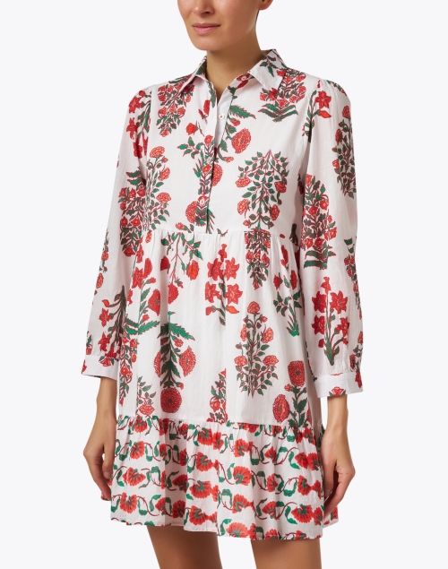 Front image - Ro's Garden - Romy White and Red Floral Shirt Dress