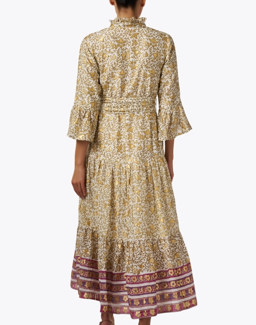 Back image - Oliphant - Gold Leaf Printed Cotton Silk Dress