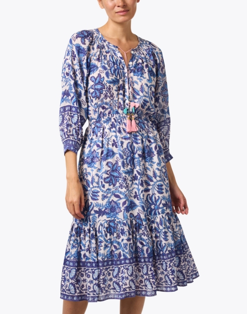 Front image - Bell - Court Blue Print Cotton Silk Dress