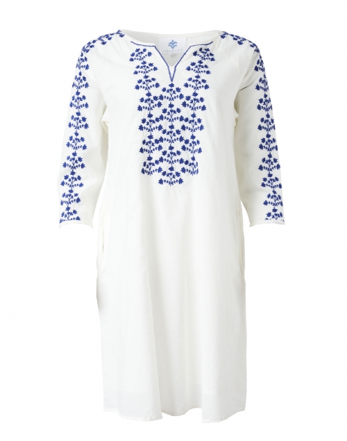 Pomegranate - White and Blue Embroidered Cotton Dress