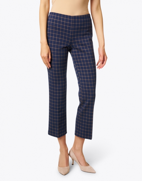 Ecru - Prince Navy and Beige Check Stretch Cotton Pant 