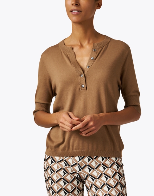 Front image - Repeat Cashmere - Brown Henley Sweater