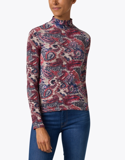 Front image - Chufy - Zoe Pink and Blue Print Turtleneck Top