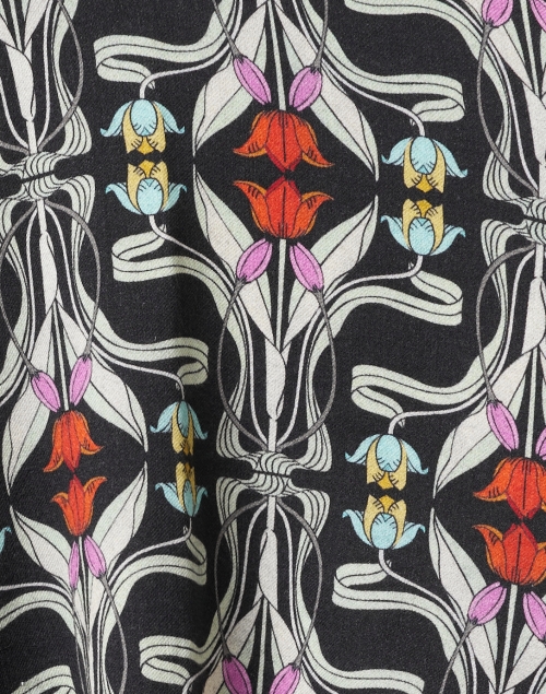 Fabric image - Franco Ferrari - Black Floral Wool Poncho 
