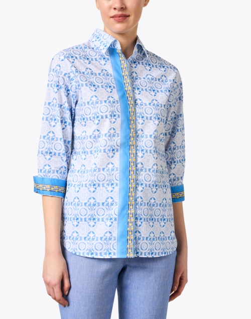 Front image - Hinson Wu - Margot Blue and White Print Shirt