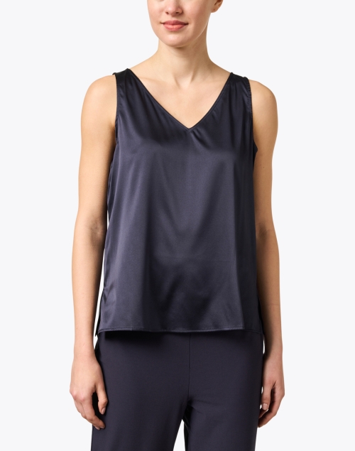 Front image - Eileen Fisher - Navy Silk Charmeuse Top