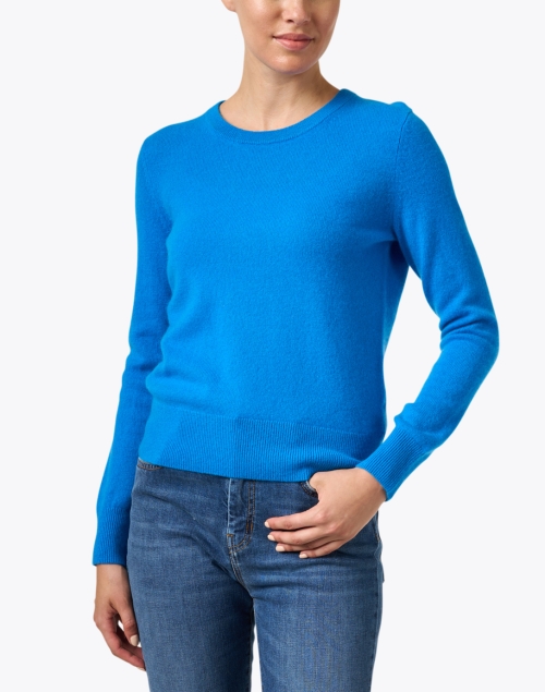 Front image - White + Warren - Blue Cashmere Crew Neck Sweater