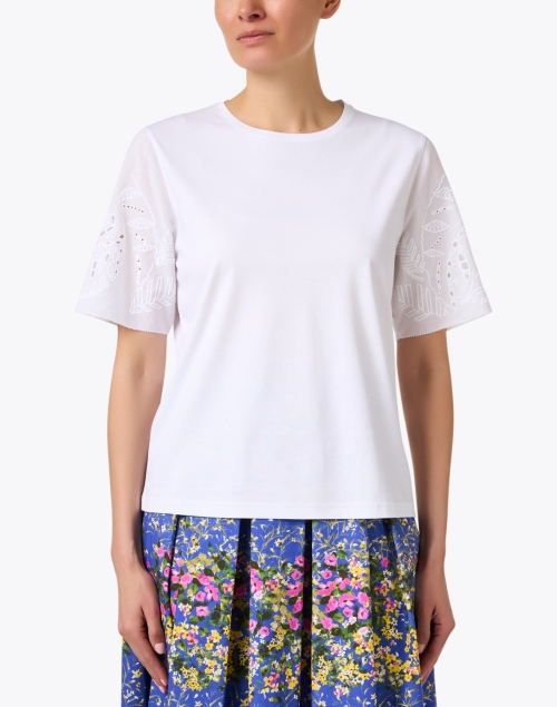 Front image - Marc Cain - White Cotton Eyelet Tee