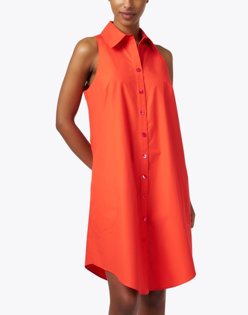 Front image - Finley - Swing Orange Cotton Shirt Dress
