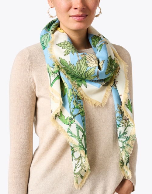 Renee Blue Floral Print Wool Scarf