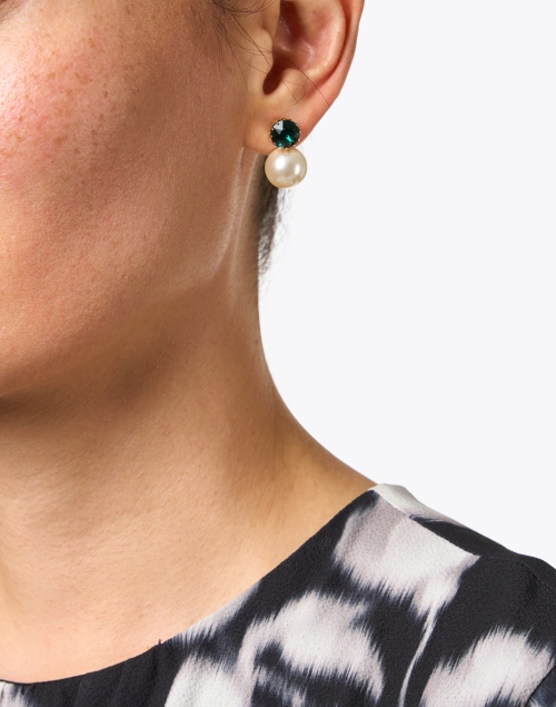 Look image - Jennifer Behr - Ines Emerald Crystal and Pearl Drop Earrings