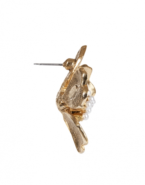 Back image - Oscar de la Renta - Gold and Pearl Tropical Flower Stud Earrings