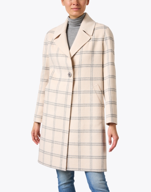 Front image - Kinross - Ivory Windowpane Wool Cashmere Coat