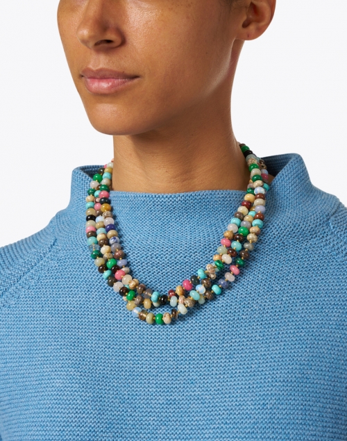 Multicolored Agate Beaded Triple Strand Necklace