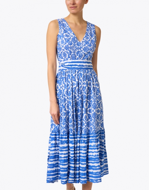 Front image - Ro's Garden - Mariana Blue and White Floral Cotton Dress