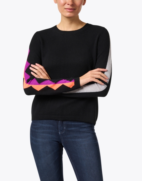 Front image - Lisa Todd - Black Zig Zag Cashmere Sweater