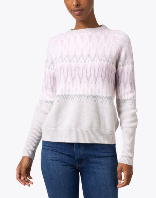 Front image - Kinross - Grey and Lilac Multi Nordic Cashmere Sweater