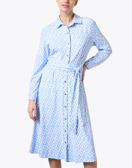 Front image - Jude Connally - Quinn Blue Ikat Shirt Dress 