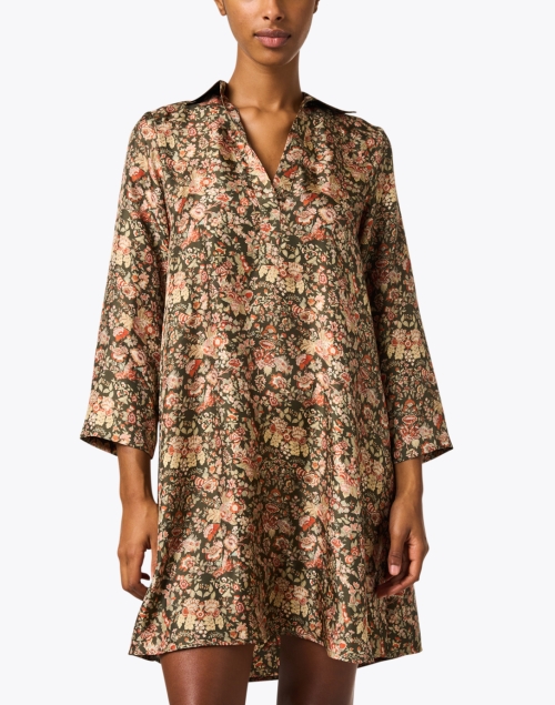 Front image - Momoni - Olivella Green Floral Print Silk Dress