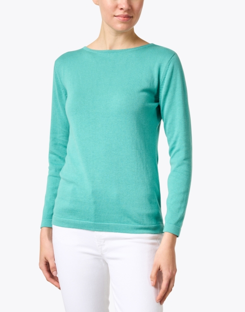 Front image - Blue - Sea Green Pima Cotton Sweater 