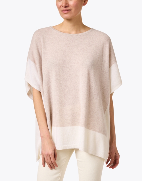 Front image - Kinross - Beige and White Cashmere Popover Sweater