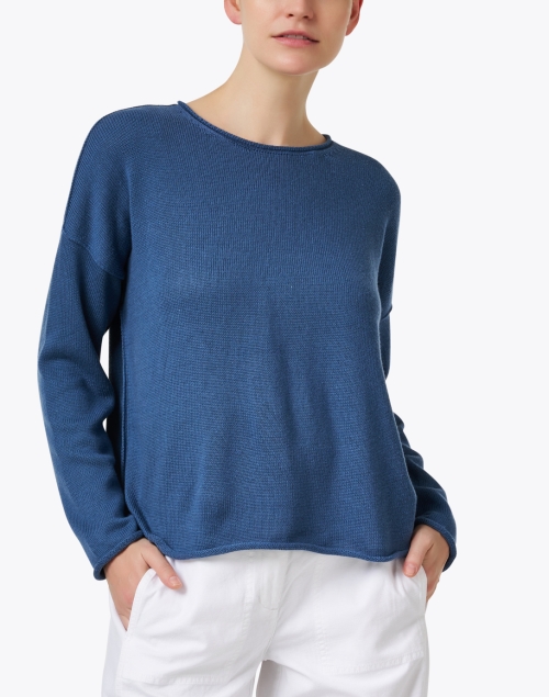Front image - Eileen Fisher - Blue Rolled Hem Sweater