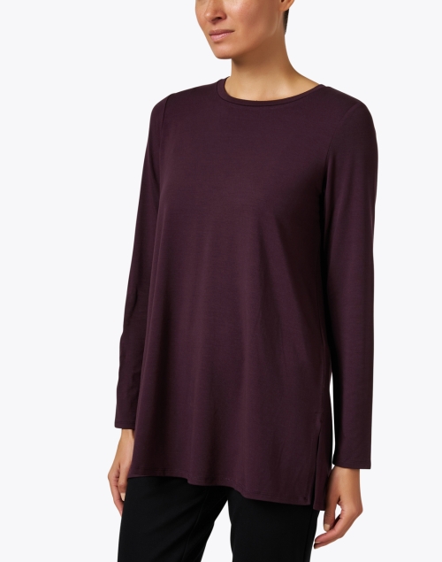 Front image - Eileen Fisher - Burgundy Jersey Tunic Top