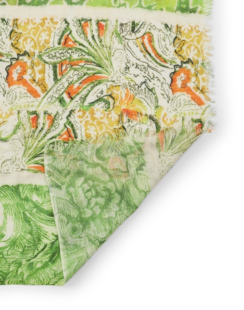 Back image - Pashma - Green Floral Print Cashmere Silk Scarf