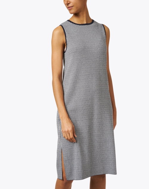 Front image - Allude - Navy Houndstooth Cotton Linen Dress