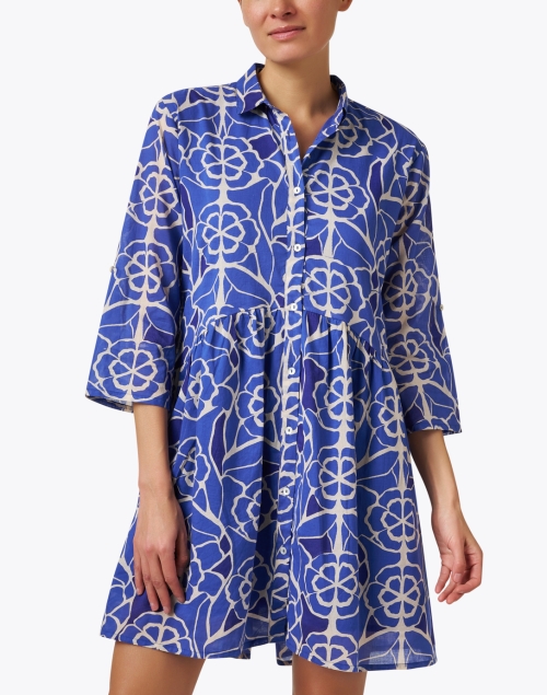 Front image - Ro's Garden - Deauville Blue Oahu Print Shirt Dress