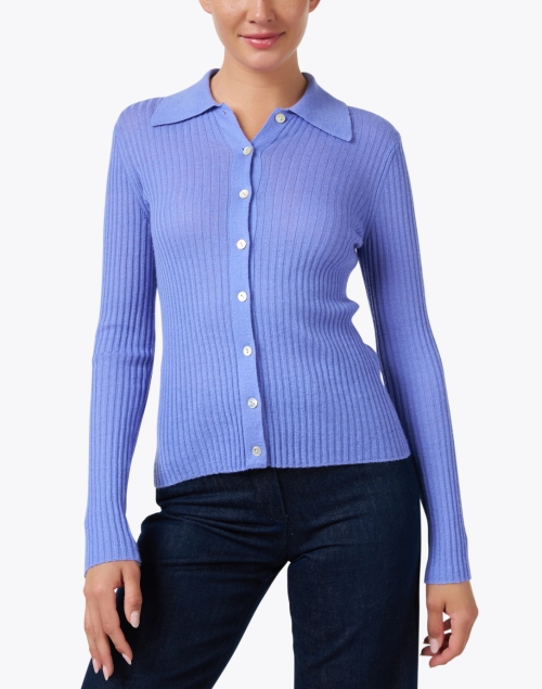 Front image - Vince - Blue Ribbed Cashmere Silk Top