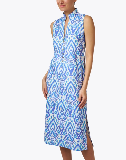 Front image - Sail to Sable - Blue Ikat Print Tunic Dress
