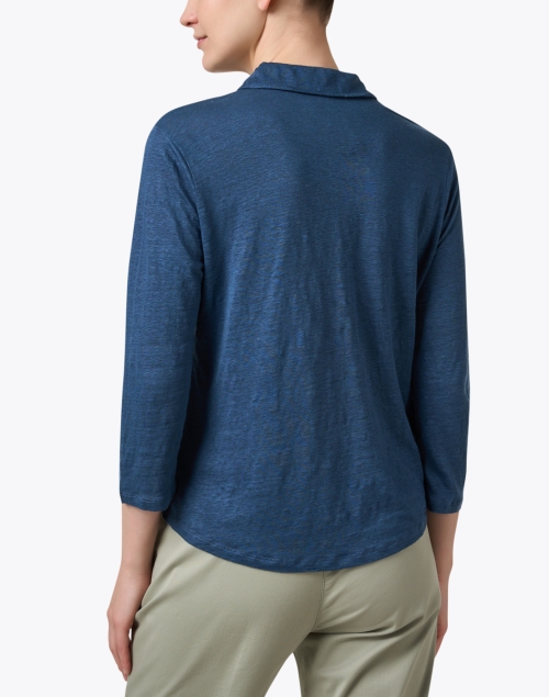 Back image - Majestic Filatures - Blue Stretch Linen Shirt