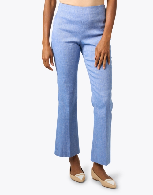 Front image - Piazza Sempione - Blue Linen Cotton Flare Pant