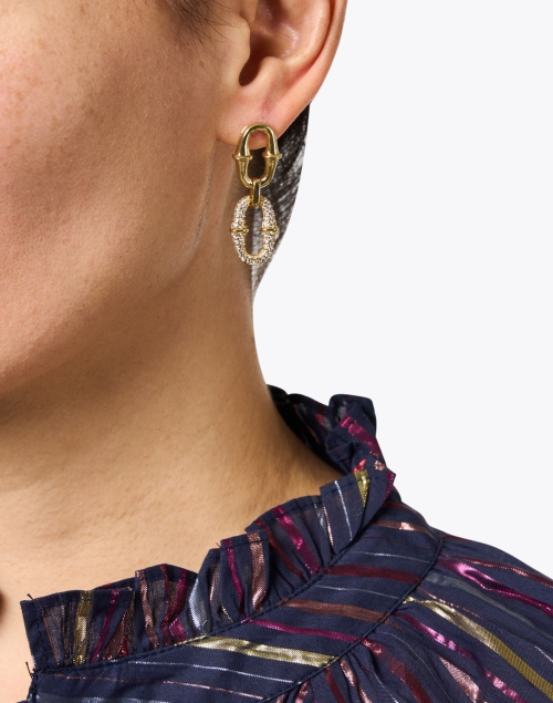 Look image - FALLON - Gold Pave Link Drop Earrings