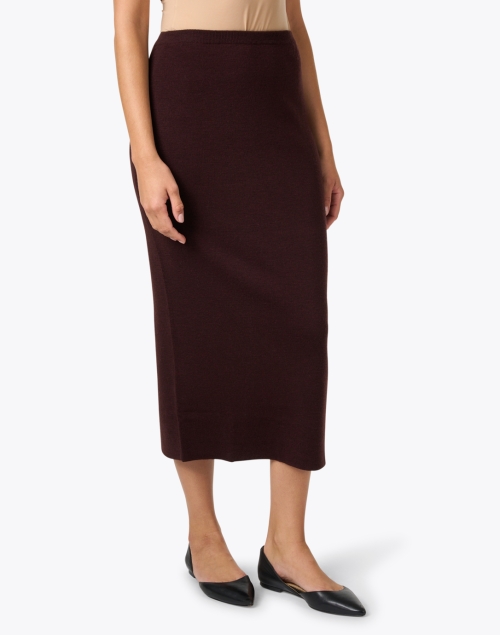 Front image - Eileen Fisher - Burgundy Wool Rib Knit Pencil Skirt